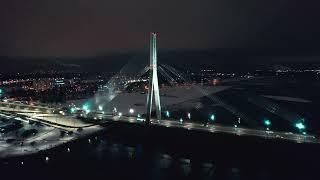 Meditative music and flight over Riga in night (2022 winter, 4k)