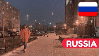 St. Petersburg Russia Walking Tour Residential Complex Autumn Snow - 4K