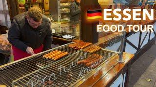 [4K] Essen (Hbf) Germany | Christmas Market Food Tour | German Sausages, Churros & MORE