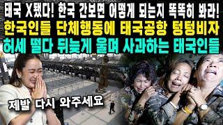 태국 X됐다! 한국 간보면 어떻게 되는지 똑똑히 봐라! 한국인들 단체행동에 태국공항 텅텅비자허세 떨다 뒤늦게 울며 사과하는 태국인들