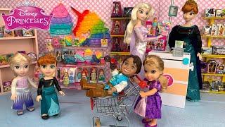 Elsa and Anna Toy Store Shopping for Miniature Toys - Disney Princess