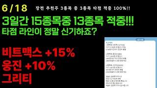 [6/18일] 장전 무료추천주 오늘도 3종목 [비트맥스,웅진,그리티] 모두 급등! 3일동안 15종목 추천 13종목 급등! 오늘도 증명 했네요.. 타점의신 부산개미 입니다.