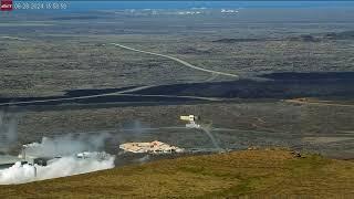 June 28, 2024: Truck kicks up dust on bypass roads connecting Rt 43 over lava, Iceland eruption