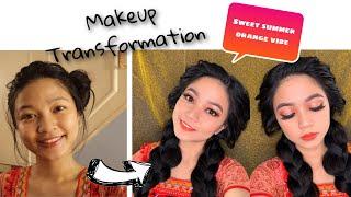 QUARANTINE MAKEUP TRANSFORMATION | SUMMER SPARKLING ORANGE LOOK | CHI RICO