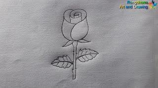 Golap Akanor Koushol || Rose Flower Drawing Techniques