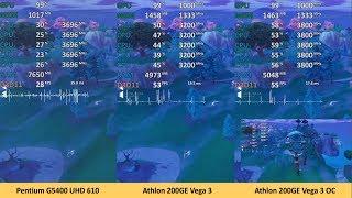 iGPU - Pentium G5400 vs. Athlon 200GE vs. Athlon 200GE OC - UHD 610 vs. Vega 3 - Fortnite