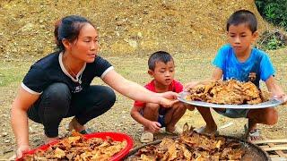 single mother. harvesting and processing dried bamboo shoots using sunlight. DANG THI DU