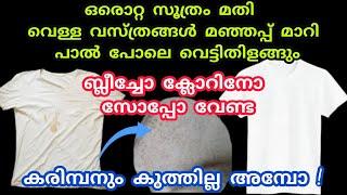 അഴുക്കും കറയും മഞ്ഞപ്പും മാറി തുണികൾ വെട്ടിത്തിളങ്ങും| white cloths cleaning tip