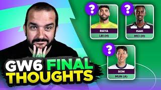 ️ RAYA DOUBTS ️ | WILDCARD UPDATE | FPL GAMEWEEK 6 FINAL TEAM SELECTION THOUGHTS | 2024/25