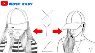 How to draw 2 girls with cap | Girl drawing easy step by step | Beautiful girl drawing for beginners