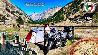 Motovlog from the highest camping in Europe. Valle d'Aosta travel video. Issogne and Fènis castles.