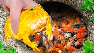 Catching Colorful Ornamental Pacman Frogs, Mini Neon Tetra Fish, Pine Cone Fish, Fire Flag Goby Fish