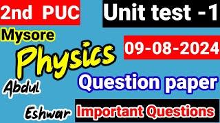 2nd PUC Physics unit test 1 question paper important questions fix questions kseab 2024-25