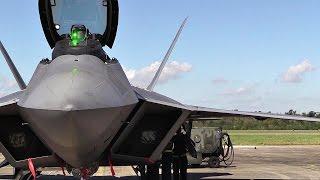 F-22 Raptors Preflight, Takes Off At Naval Air Station New Orleans