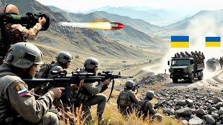 From a Hill, 3 Russian Soldiers with Pelvis Missiles Destroy Ukrainian Tank Convoy