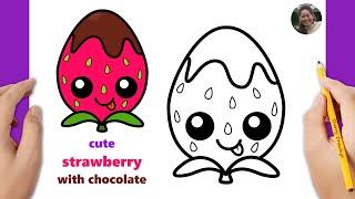 How to draw a strawberry with chocolate kawaii | Strawberry drawing easy 