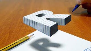 3D Trick Art On Line Paper, Floating Letter R