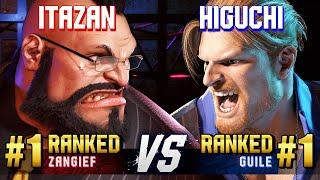 SF6 ▰ ITAZAN (#1 Ranked Zangief) vs HIGUCHI (#1 Ranked Guile) ▰ High Level Gameplay