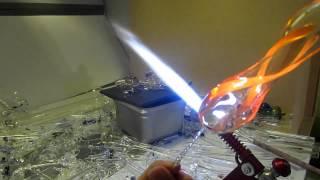 Lampworking - making spoon art with inch heavy wall and amber purple