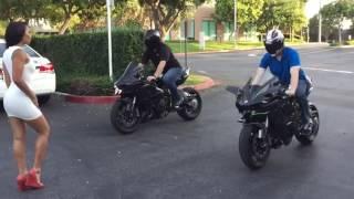 Daredevil Squids drag race Kawasaki H2 and H2R funny!!!