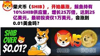 柴犬币（SHIB），开始暴涨，鲸鱼持有10%SHIB供应量，增长25万倍，达到25亿美元，最初投资仅1万美元，会涨到0.01美金吗？shib币|柴犬币|屎币行情分析！