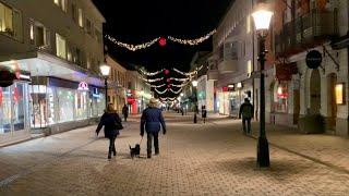 Sweden small town walks: Nyköping city center after dark