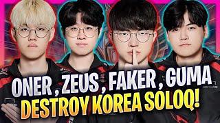 WHEN 4 T1 PLAYERS DESTROY KOREA SOLOQ! - FAKER , ZEUS , GUMAYUSI , ONER PLAY PREMADE IN KR SOLOQ