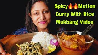 Eating Show - Rice, Spicy Mutton Curry, lau Saag Posto | Mukbang | Poulamieatingshow