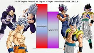 Goku & Vegeta & Gohan VS Gogeta & Vegito & Gotenks POWER LEVELS All Forms - DBZ / DBS