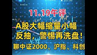 11.19午评，A股大幅缩量小幅反抽，警惕再洗盘！聊3个指数 #股民