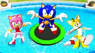 GTA 5 Sonic, Tails, Amy Rose Trampoline Jumps & Ragdolls (Euphoria Physics)