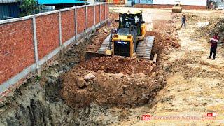 Incredible! Amazing Power Shantui Dozer Pushing Soil & Dump Truck Dumping Soil Build Foundation Road