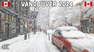  【4K】️️️ EXTREME SNOWSTORM in Downtown Vancouver BC, Canada 2024.