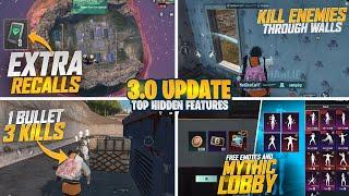 3.0 Update Top Hidden Features | 3 Extra Recalls | New Super Powers | 1 Bullet 3 Kills | Pubg Mobile