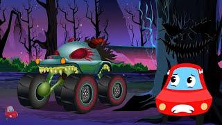 Little Red Car And The Haunted House Monster Truck Animated Car Cartoon for Kids