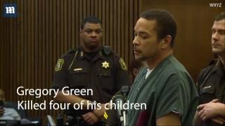 Scarred wife confronts husband in court after he murdered their four children