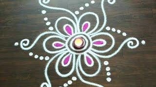 3x2 dots rangoli designs, easy and beautiful flower rangoli design by Shital Daga