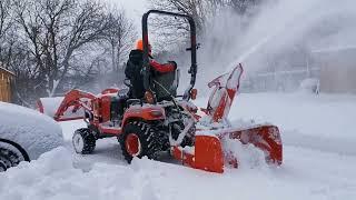 2023 Snowstorm Ontario Canada Kubota BX25D-1 snow clearing review and demo