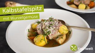 Kalbstafelspitz in der Brühe mit Wurzelgemüse und Meerrettich: Zart & würzig!