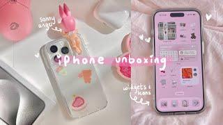 iphone 15 pro unboxing  accessories, & aesthetic setup ios 17 (white titanium)