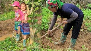 mother and daughter, digging for drainage, grass girl