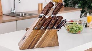 TUO 17 PCS Kitchen Knives Set - Kitchen Block Set with Steak Knife - German X50CrMov15 Steel Blade