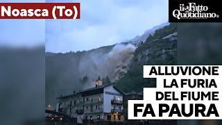 La cascata di Noasca salta il ponte del paese: le immagini della furia dell'acqua fanno paura