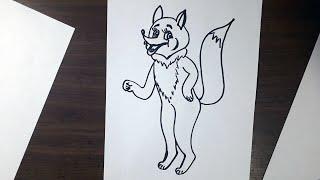 Tulki Rasmini Chizish. Hayvon rasmini chizish.  Rasm chizish. How to Draw a Fox. Easy drawing.