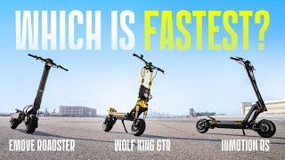 60MPH+ Electric Scooter Drag Race: InMotion RS vs. Wolf King GTR vs. EMOVE Roadster