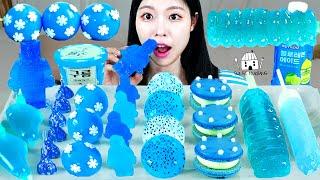 ASMR MUKBANG| Cool Blue Desserts(Ice cream Honey Jelly, LEGO Kohakuto, Kyoho jelly, Macaroon).