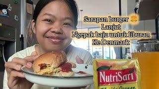 sarapan burger  plus nutrisari  lanjut nyicil ngepak baju untuk liburan ke DENMARK ‼️ TKW sukses