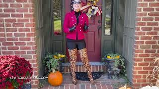 KARINA FALL FASHION STYLE HOLIDAY LEOPARD LEATHER THIGH BOOTS RED MILITARY JACKET LEGGINGS GLOVES