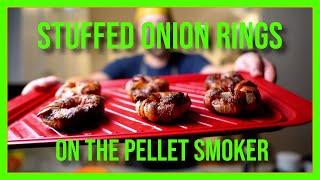 Bacon Wrapped Brisket Stuffed Onion Rings on a pellet grill! Crazy Awesome Appetizer!