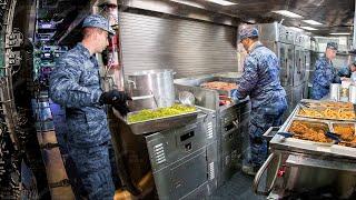 Inside US Submarine Kitchen During Rush Time Underwater